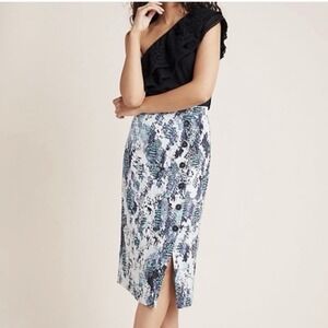 Anthropologie Hutch Serpentine Midi Skirt Womens 6 Blue Reptile Classic Office